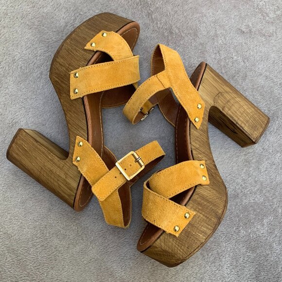 Aldo Deleniel Suede and Wooden Platform Block Heels Sz9 - Picture 9 of 16